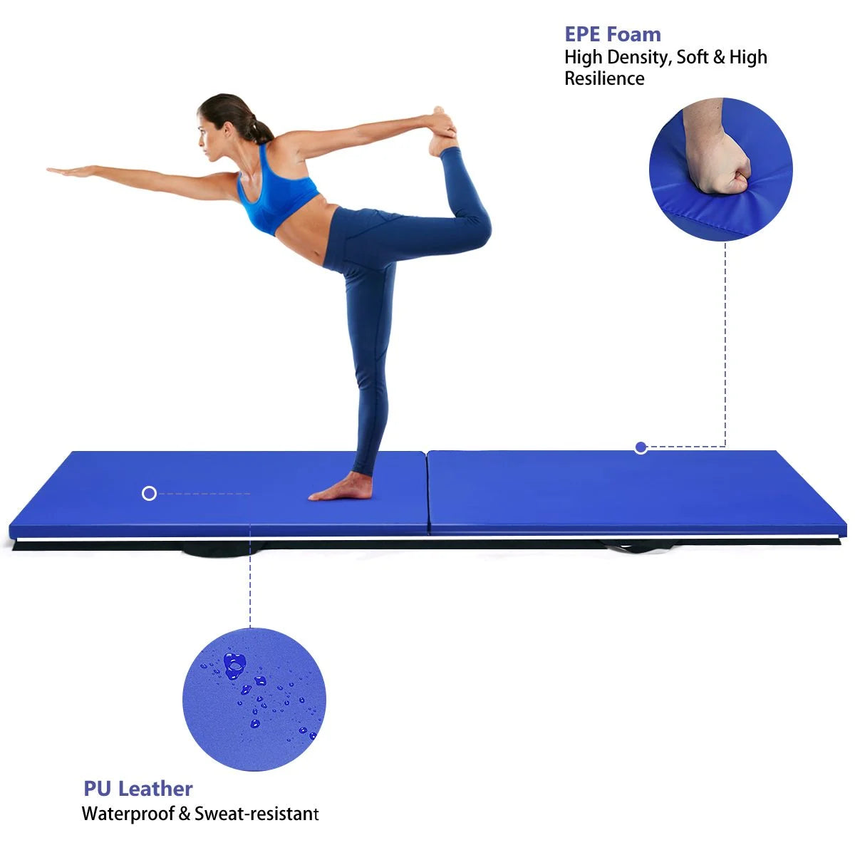 Folding Gymnastics Mat with Carrying Handles and Loop Fastener