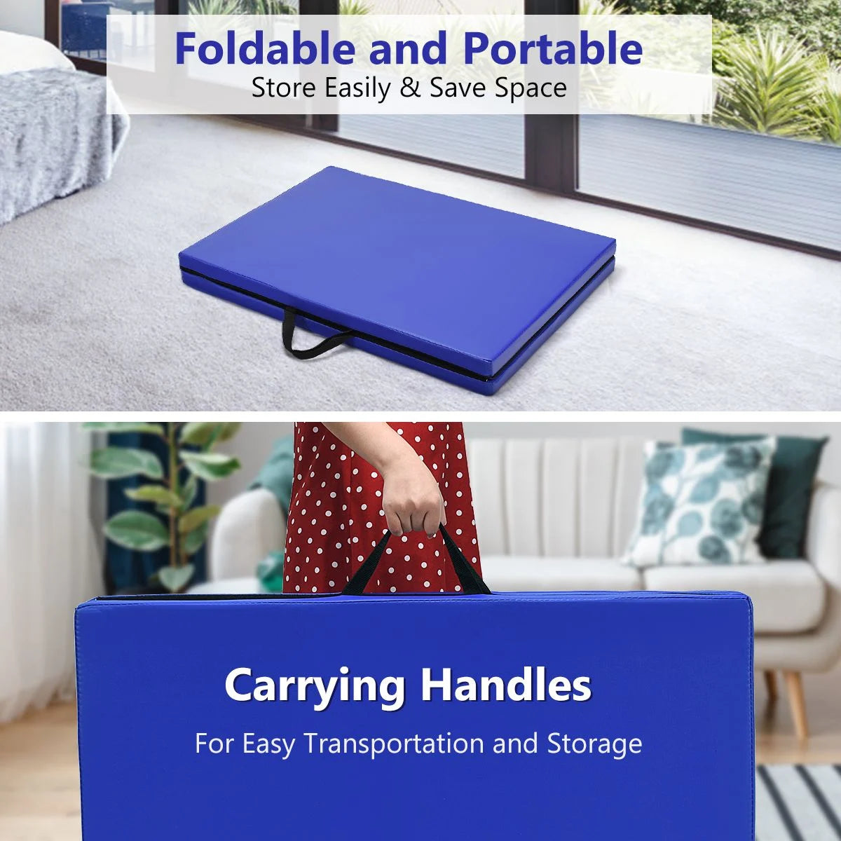 Folding Gymnastics Mat with Carrying Handles and Loop Fastener