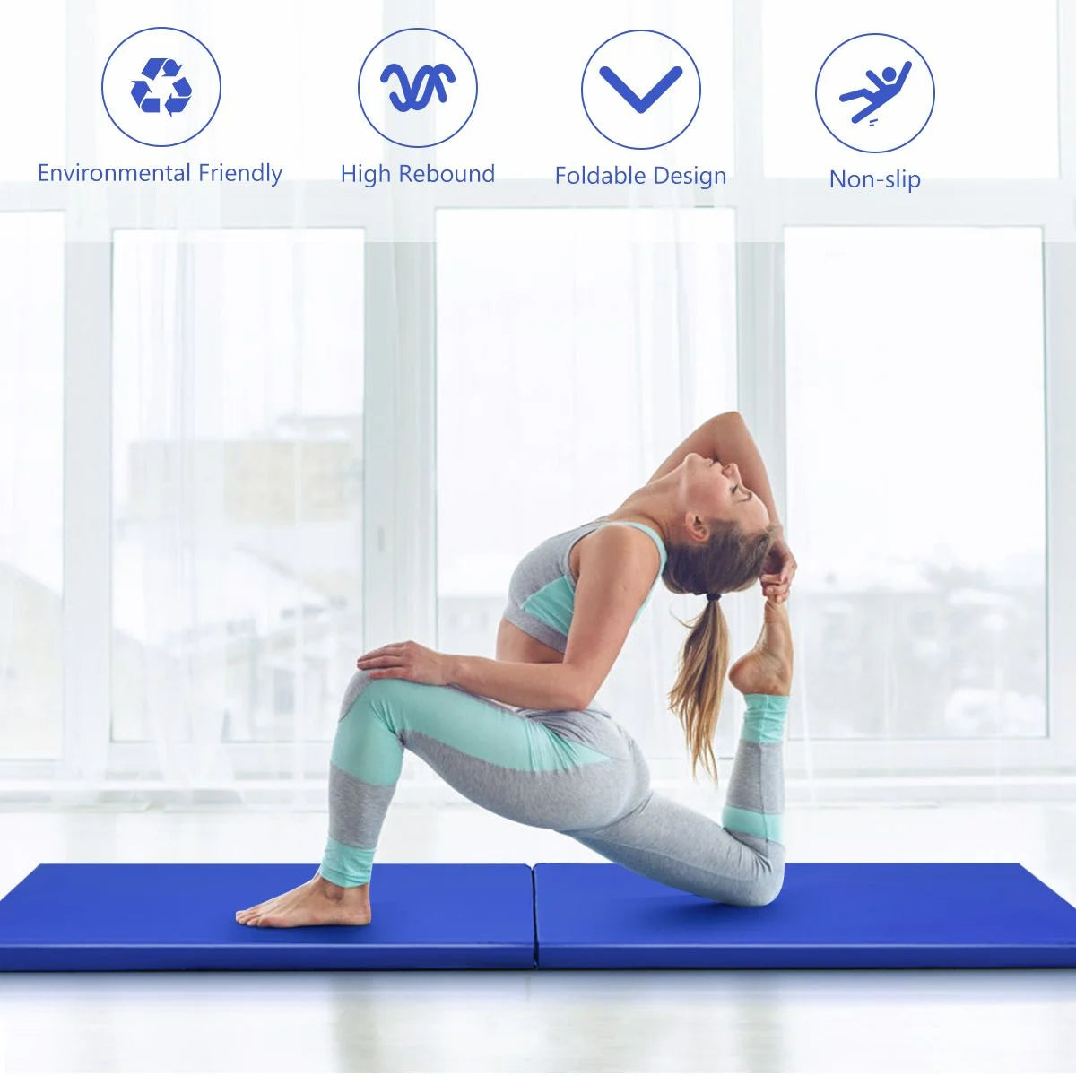 Folding Gymnastics Mat with Carrying Handles and Loop Fastener