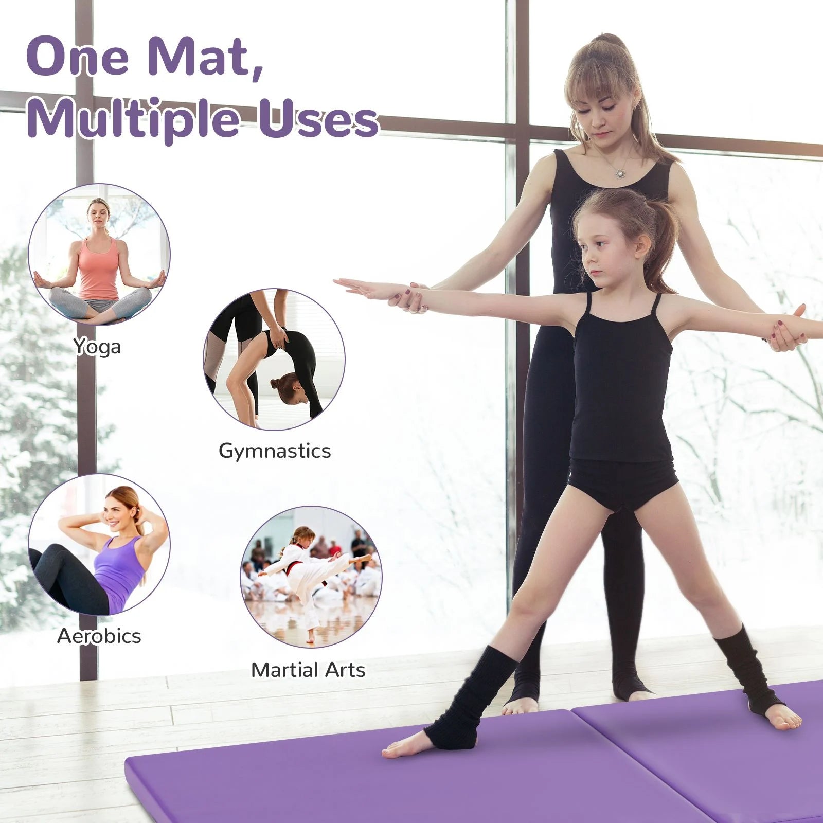 Folding Gymnastics Mat with Carrying Handles and Loop Fastener