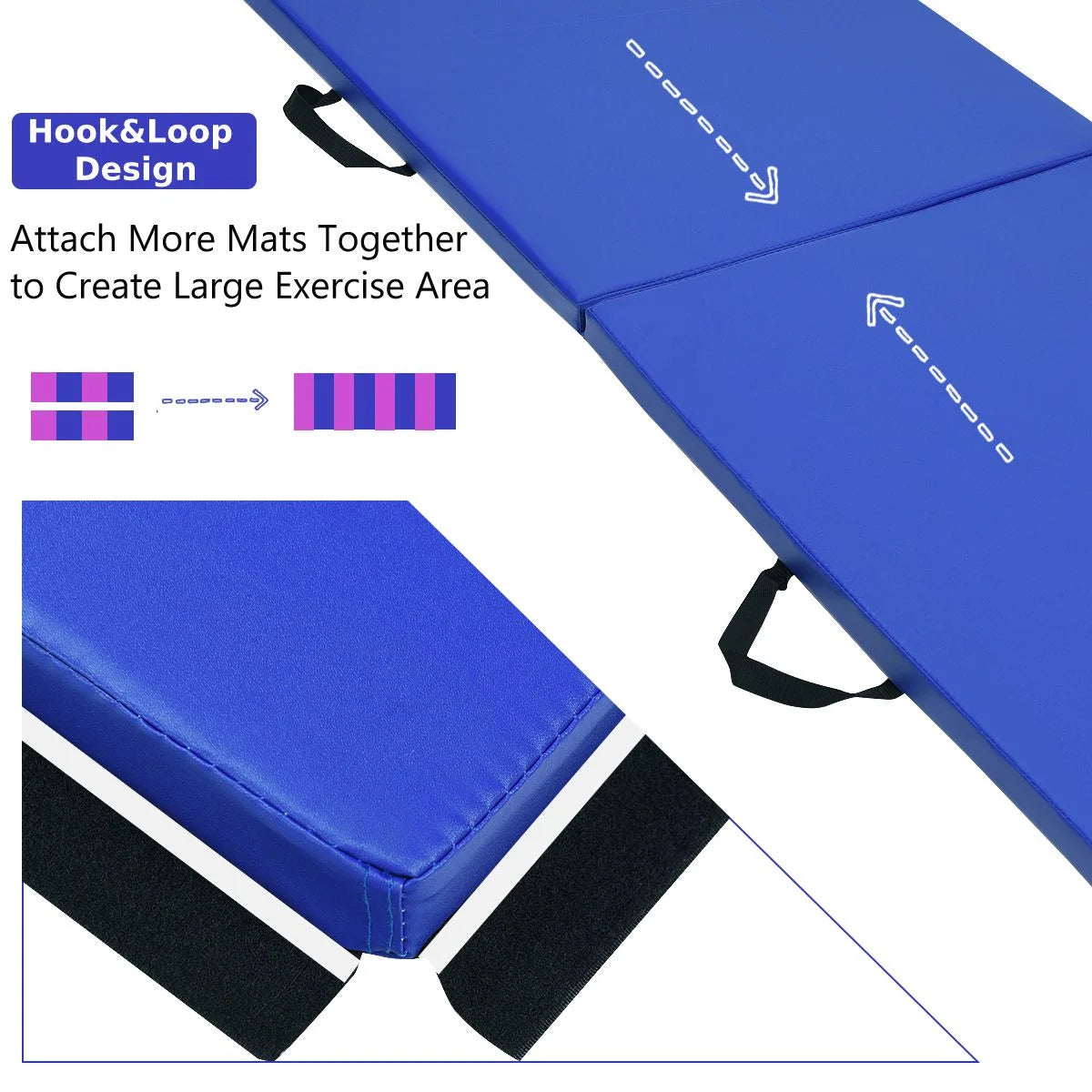 Folding Gymnastics Mat with Carrying Handles and Loop Fastener
