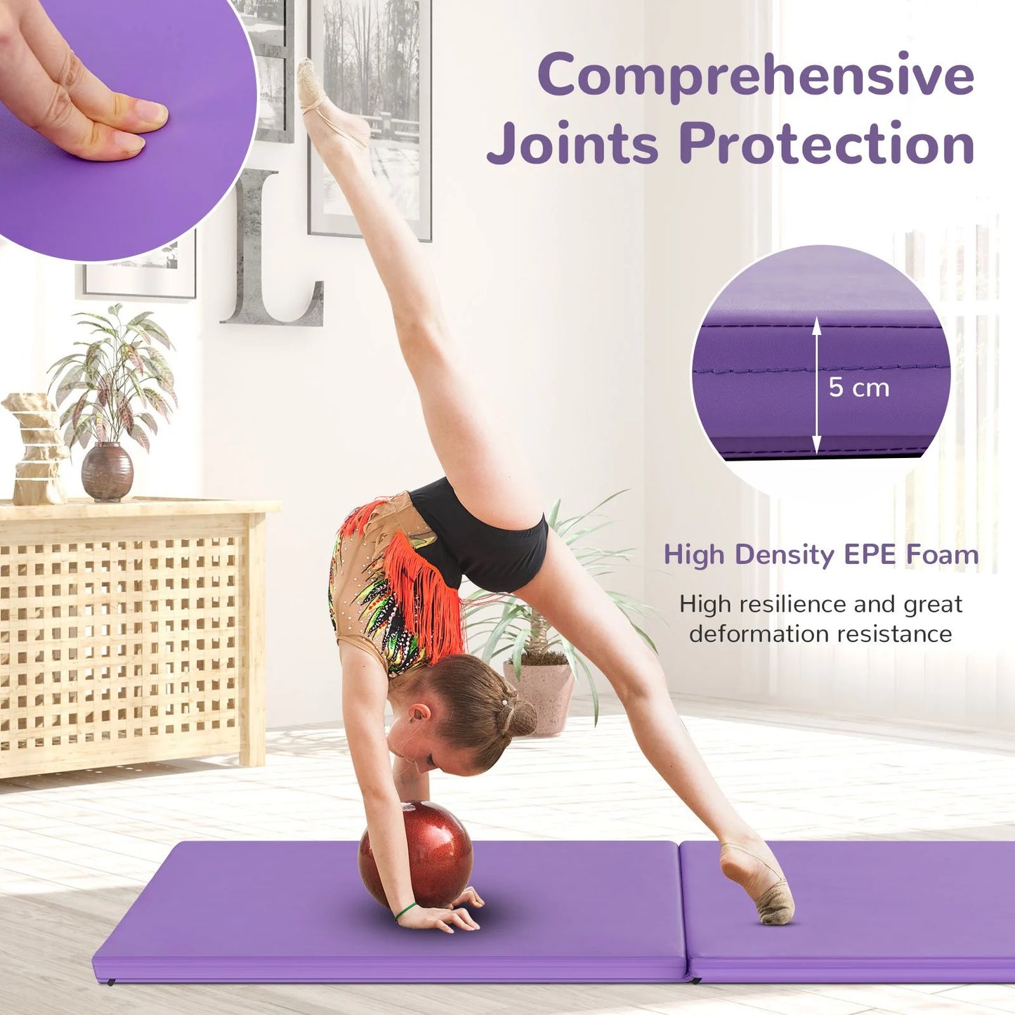 Folding Gymnastics Mat with Carrying Handles and Loop Fastener