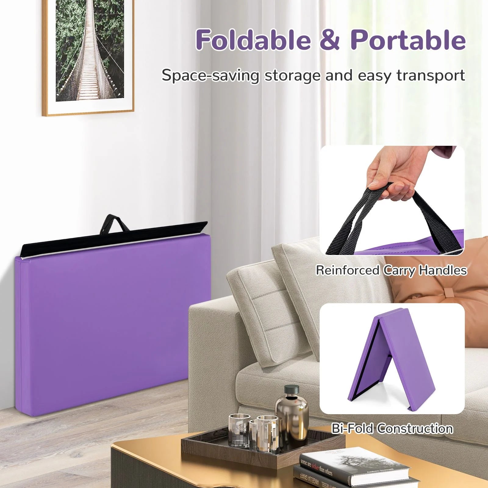 Folding Gymnastics Mat with Carrying Handles and Loop Fastener