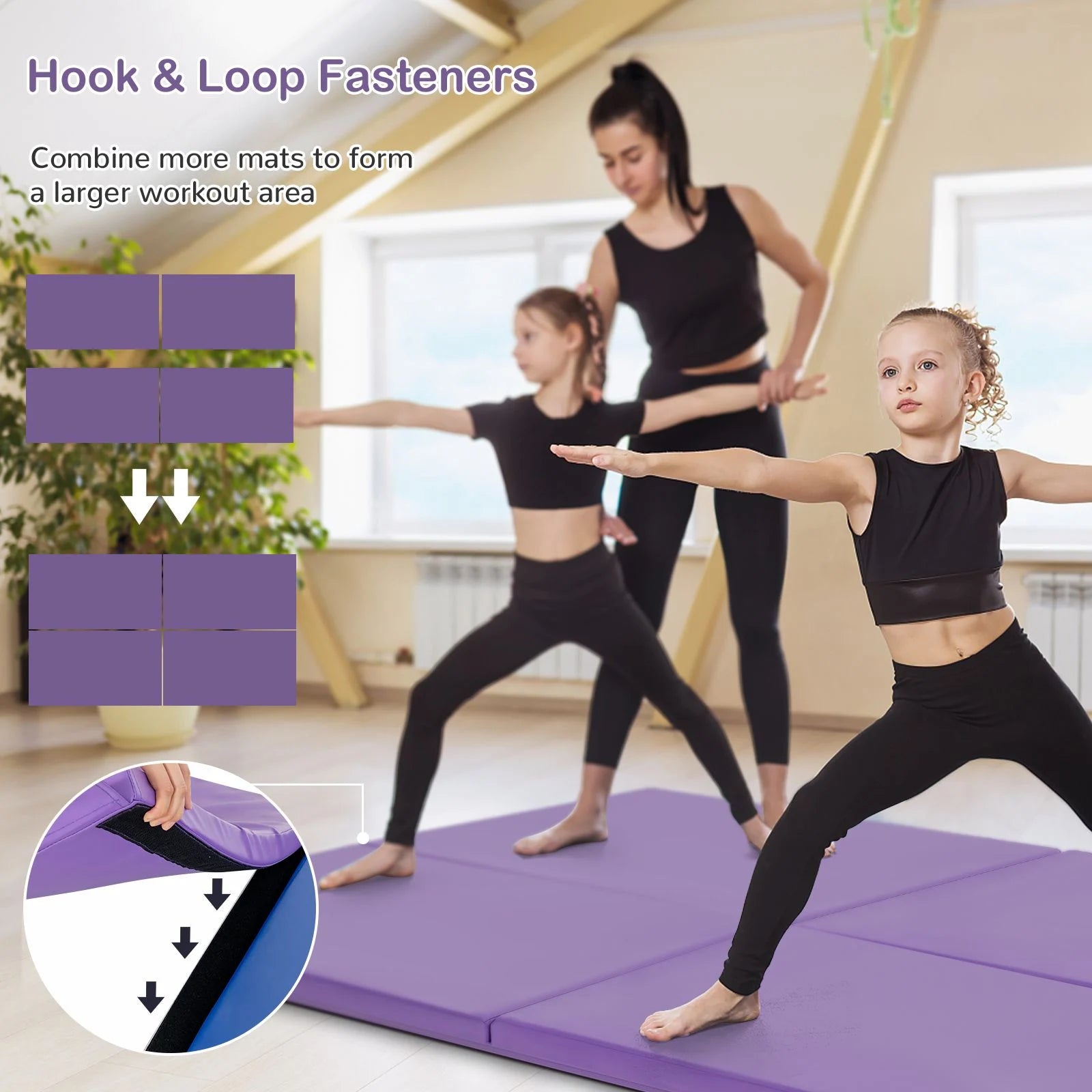 Folding Gymnastics Mat with Carrying Handles and Loop Fastener