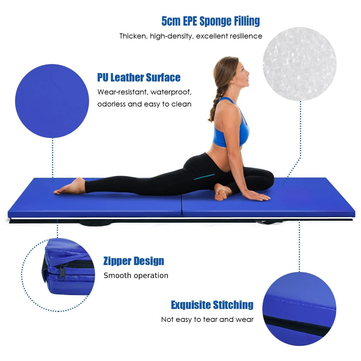 Folding Gymnastics Mat with Carrying Handles and Loop Fastener