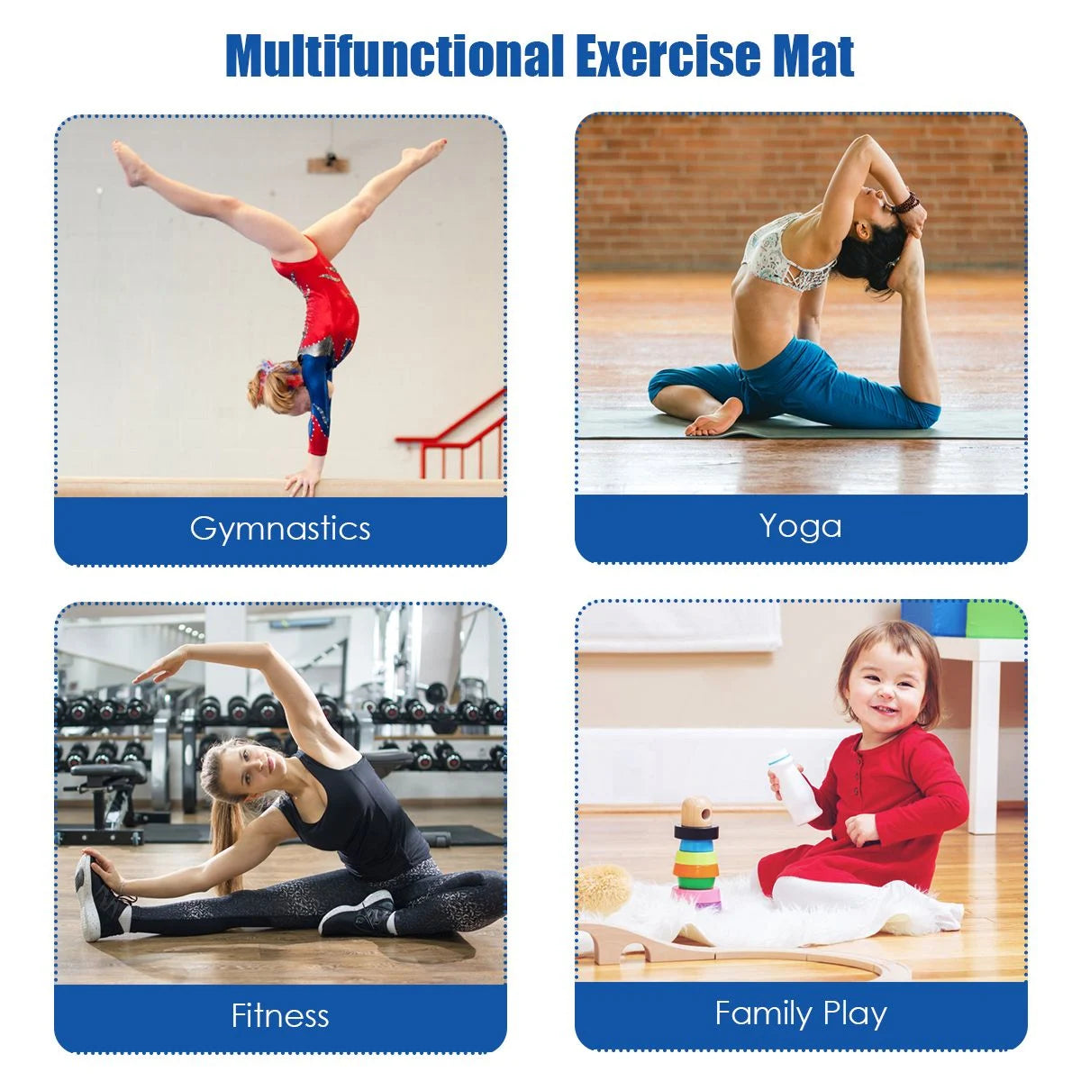 Folding Gymnastics Mat with Carrying Handles and Loop Fastener